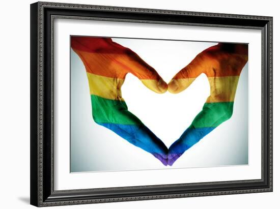 Man Hands Painted As The Rainbow Flag Forming A Heart, Symbolizing Gay Love-nito-Framed Art Print