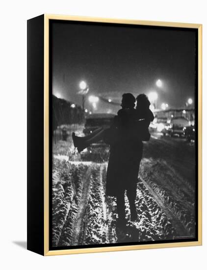Man Helping a Girl Across the Street-George Silk-Framed Premier Image Canvas