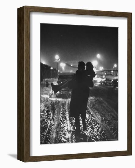 Man Helping a Girl Across the Street-George Silk-Framed Photographic Print