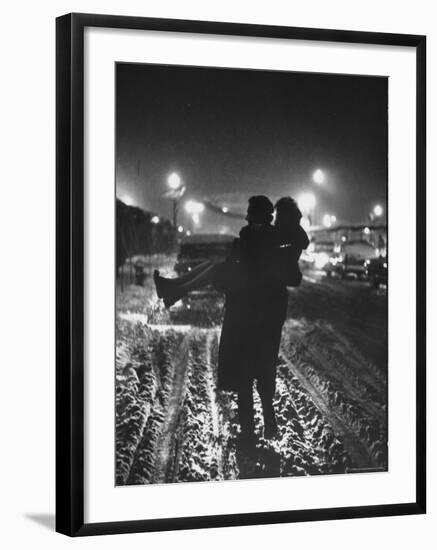 Man Helping a Girl Across the Street-George Silk-Framed Photographic Print