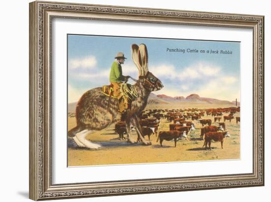 Man Herding Cattle from Giant Jack Rabbit-null-Framed Art Print