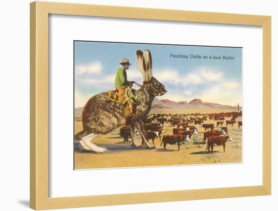 Man Herding Cattle from Giant Jack Rabbit-null-Framed Art Print