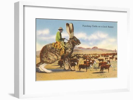 Man Herding Cattle from Giant Jack Rabbit-null-Framed Art Print