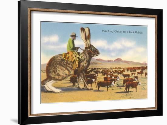 Man Herding Cattle from Giant Jack Rabbit-null-Framed Art Print