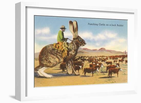 Man Herding Cattle from Giant Jack Rabbit-null-Framed Art Print