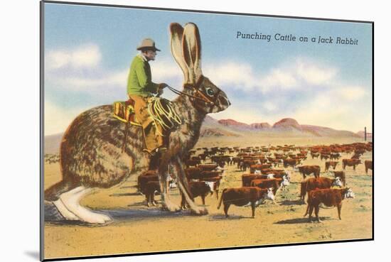 Man Herding Cattle from Giant Jack Rabbit-null-Mounted Art Print