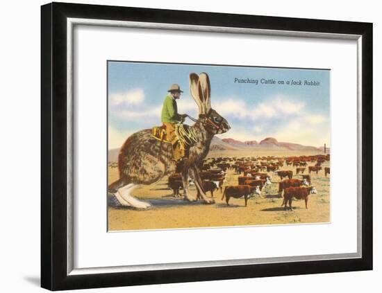 Man Herding Cattle from Giant Jack Rabbit-null-Framed Art Print