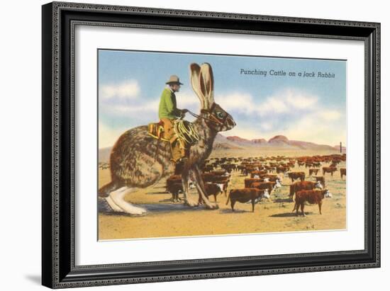Man Herding Cattle from Giant Jack Rabbit-null-Framed Art Print