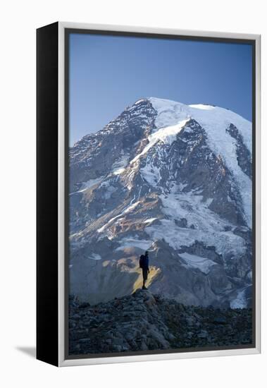 Man Hiking in Mt. Rainier National Park, Washington-Justin Bailie-Framed Premier Image Canvas