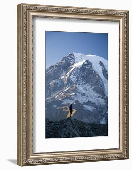 Man Hiking in Mt. Rainier National Park, Washington-Justin Bailie-Framed Photographic Print