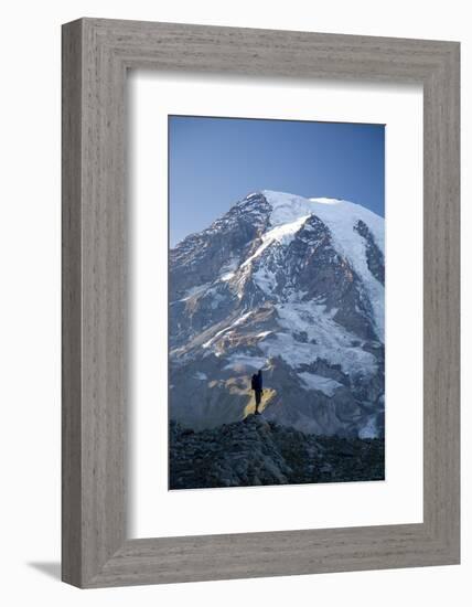 Man Hiking in Mt. Rainier National Park, Washington-Justin Bailie-Framed Photographic Print