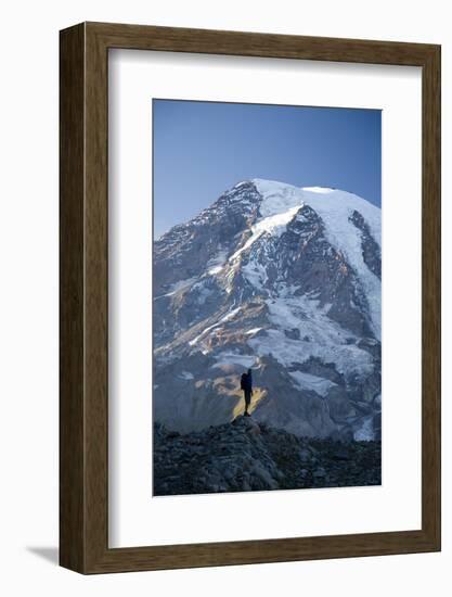 Man Hiking in Mt. Rainier National Park, Washington-Justin Bailie-Framed Photographic Print