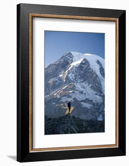 Man Hiking in Mt. Rainier National Park, Washington-Justin Bailie-Framed Photographic Print