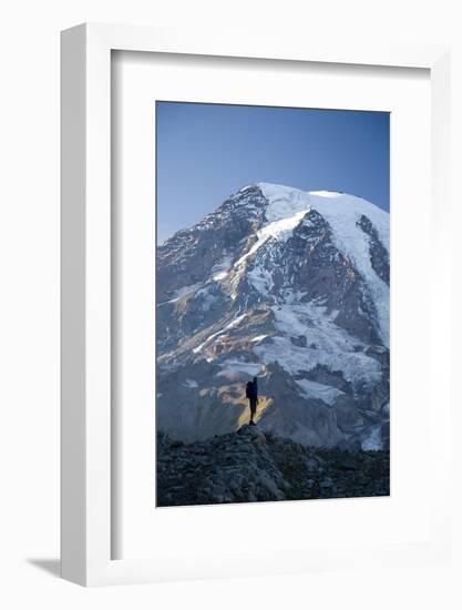 Man Hiking in Mt. Rainier National Park, Washington-Justin Bailie-Framed Photographic Print