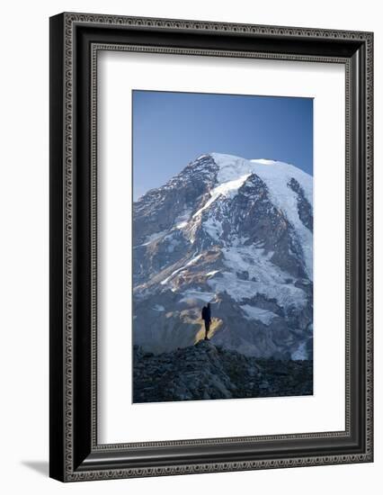 Man Hiking in Mt. Rainier National Park, Washington-Justin Bailie-Framed Photographic Print