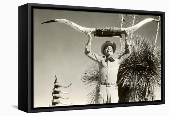 Man Holding Longhorns-null-Framed Stretched Canvas