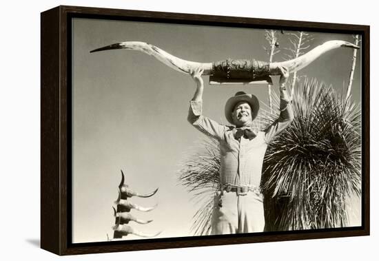 Man Holding Longhorns-null-Framed Stretched Canvas
