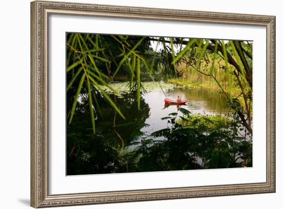 Man In A Boat In Ayutthaya, Thailand-Lindsay Daniels-Framed Photographic Print