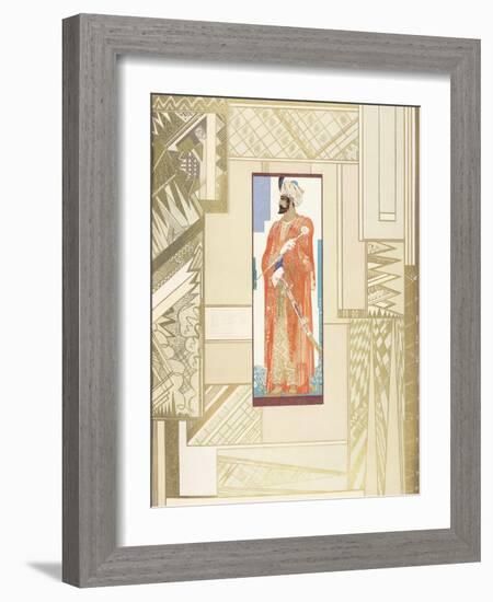 Man in a Turban, with Modern Design Surround, 1927 (Coloured Engraving)-Francois-Louis Schmied-Framed Giclee Print