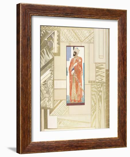 Man in a Turban, with Modern Design Surround, 1927 (Coloured Engraving)-Francois-Louis Schmied-Framed Giclee Print