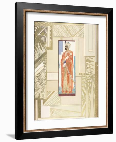 Man in a Turban, with Modern Design Surround, 1927 (Coloured Engraving)-Francois-Louis Schmied-Framed Giclee Print