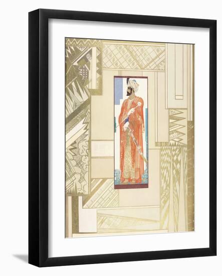 Man in a Turban, with Modern Design Surround, 1927 (Coloured Engraving)-Francois-Louis Schmied-Framed Giclee Print