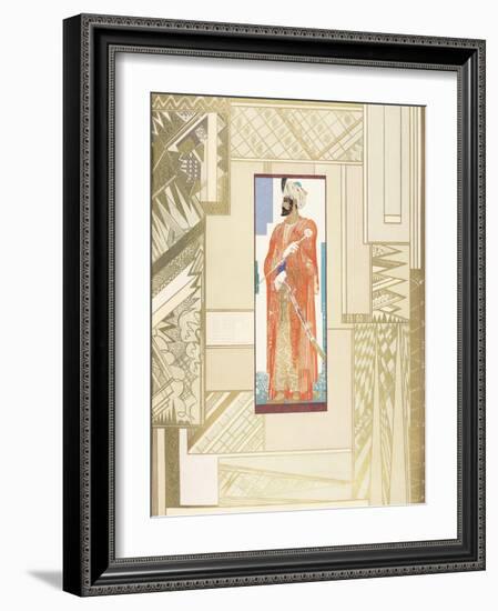 Man in a Turban, with Modern Design Surround, 1927 (Coloured Engraving)-Francois-Louis Schmied-Framed Giclee Print