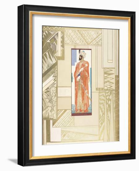 Man in a Turban, with Modern Design Surround, 1927 (Coloured Engraving)-Francois-Louis Schmied-Framed Giclee Print