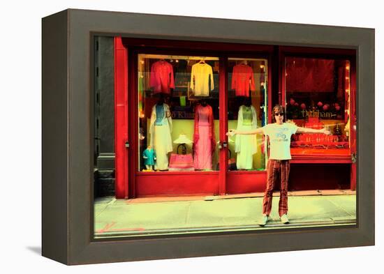 Man in Front of a Clothing Shop, New York City.-Sabine Jacobs-Framed Premier Image Canvas
