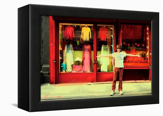 Man in Front of a Clothing Shop, New York City.-Sabine Jacobs-Framed Premier Image Canvas