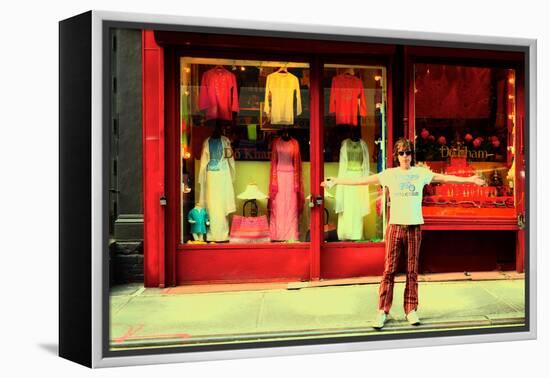 Man in Front of a Clothing Shop, New York City.-Sabine Jacobs-Framed Premier Image Canvas