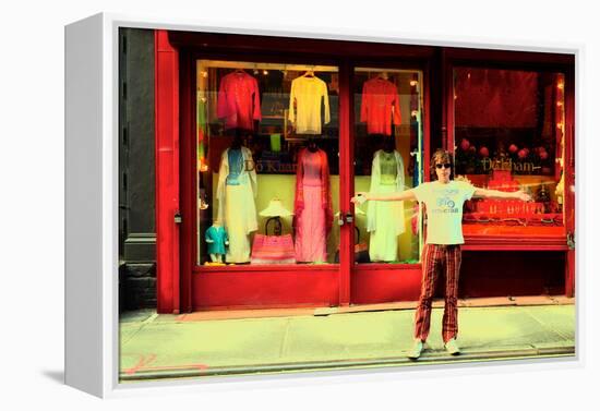 Man in Front of a Clothing Shop, New York City.-Sabine Jacobs-Framed Premier Image Canvas