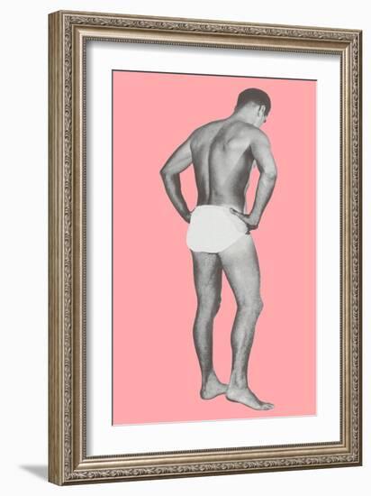 Man in Jockey Shorts with Pink Background-null-Framed Art Print