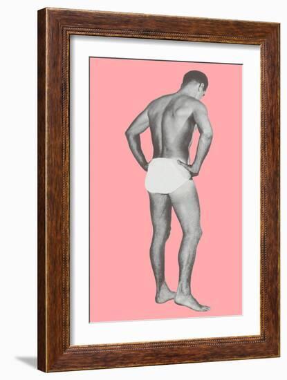 Man in Jockey Shorts with Pink Background-null-Framed Art Print