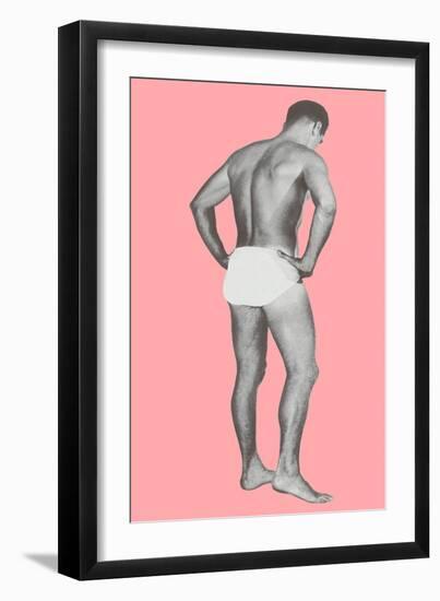 Man in Jockey Shorts with Pink Background-null-Framed Art Print