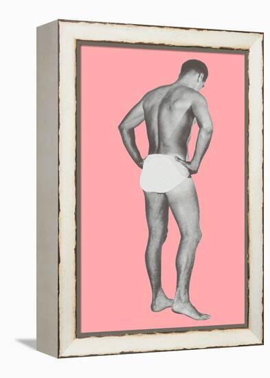 Man in Jockey Shorts with Pink Background-null-Framed Stretched Canvas