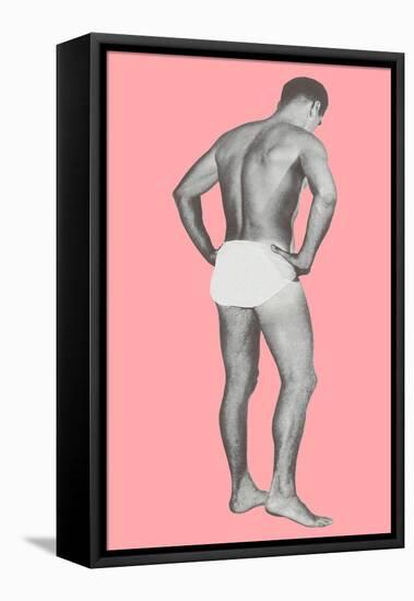 Man in Jockey Shorts with Pink Background-null-Framed Stretched Canvas