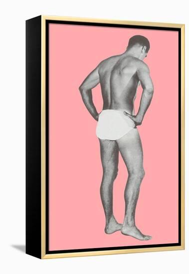 Man in Jockey Shorts with Pink Background-null-Framed Stretched Canvas