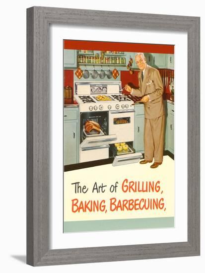 Man in Kitchen, The Art of Grilling-null-Framed Art Print