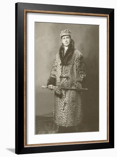 Man in Leopard Motoring Coat-null-Framed Art Print