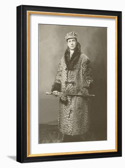 Man in Leopard Motoring Coat-null-Framed Art Print