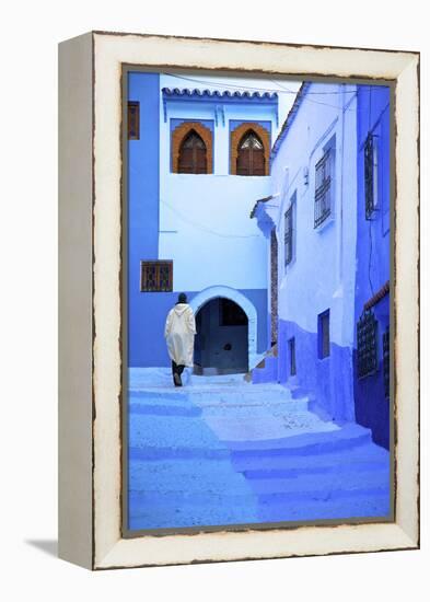 Man in Robe, Chefchaouen, Morocco, North Africa-Neil Farrin-Framed Premier Image Canvas