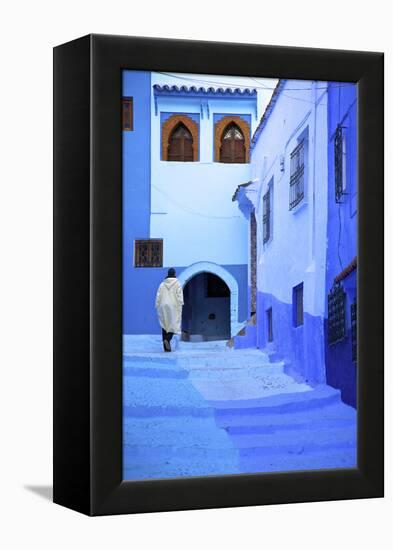 Man in Robe, Chefchaouen, Morocco, North Africa-Neil Farrin-Framed Premier Image Canvas