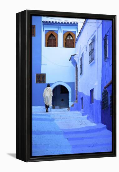 Man in Robe, Chefchaouen, Morocco, North Africa-Neil Farrin-Framed Premier Image Canvas