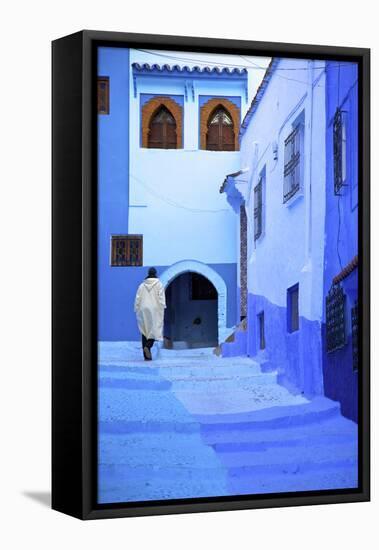 Man in Robe, Chefchaouen, Morocco, North Africa-Neil Farrin-Framed Premier Image Canvas