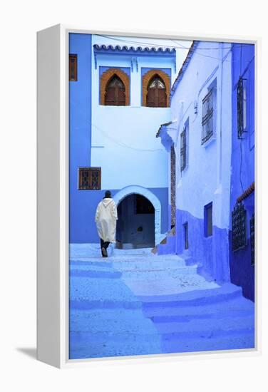 Man in Robe, Chefchaouen, Morocco, North Africa-Neil Farrin-Framed Premier Image Canvas