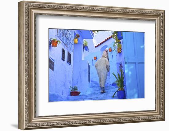 Man in Robe, Chefchaouen, Morocco, North Africa-Neil Farrin-Framed Photographic Print