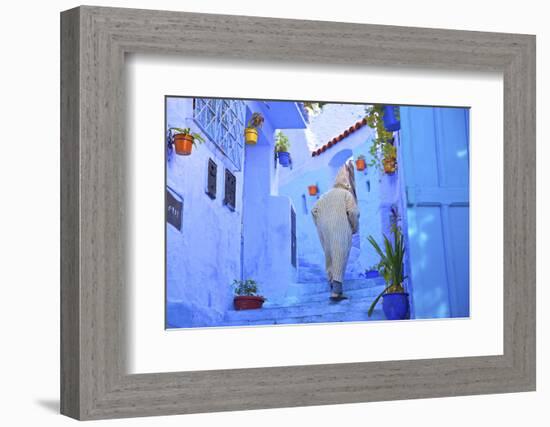 Man in Robe, Chefchaouen, Morocco, North Africa-Neil Farrin-Framed Photographic Print