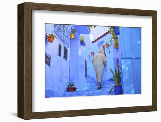 Man in Robe, Chefchaouen, Morocco, North Africa-Neil Farrin-Framed Photographic Print