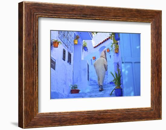 Man in Robe, Chefchaouen, Morocco, North Africa-Neil Farrin-Framed Photographic Print